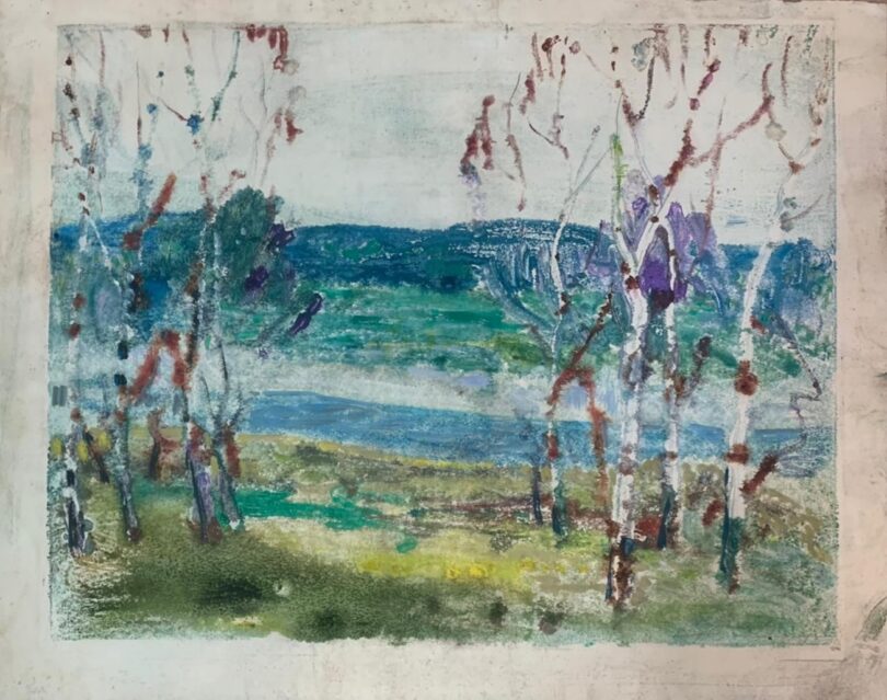 Микола Глущенко, монотипія "Весняний краєвид", 1970 рік