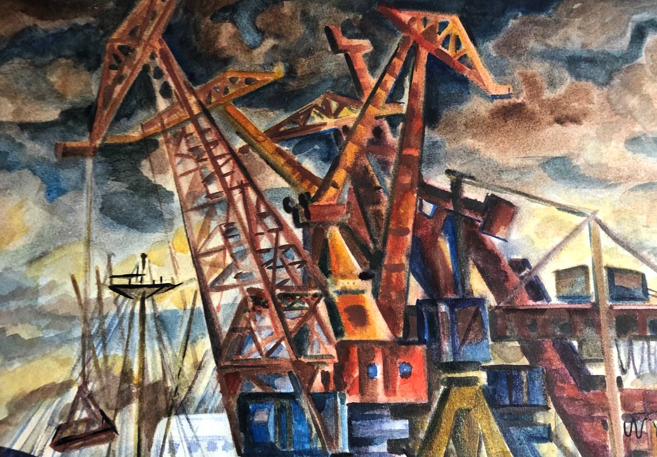 Іллічівський порт, акварель, Черватюк В.О., 1978