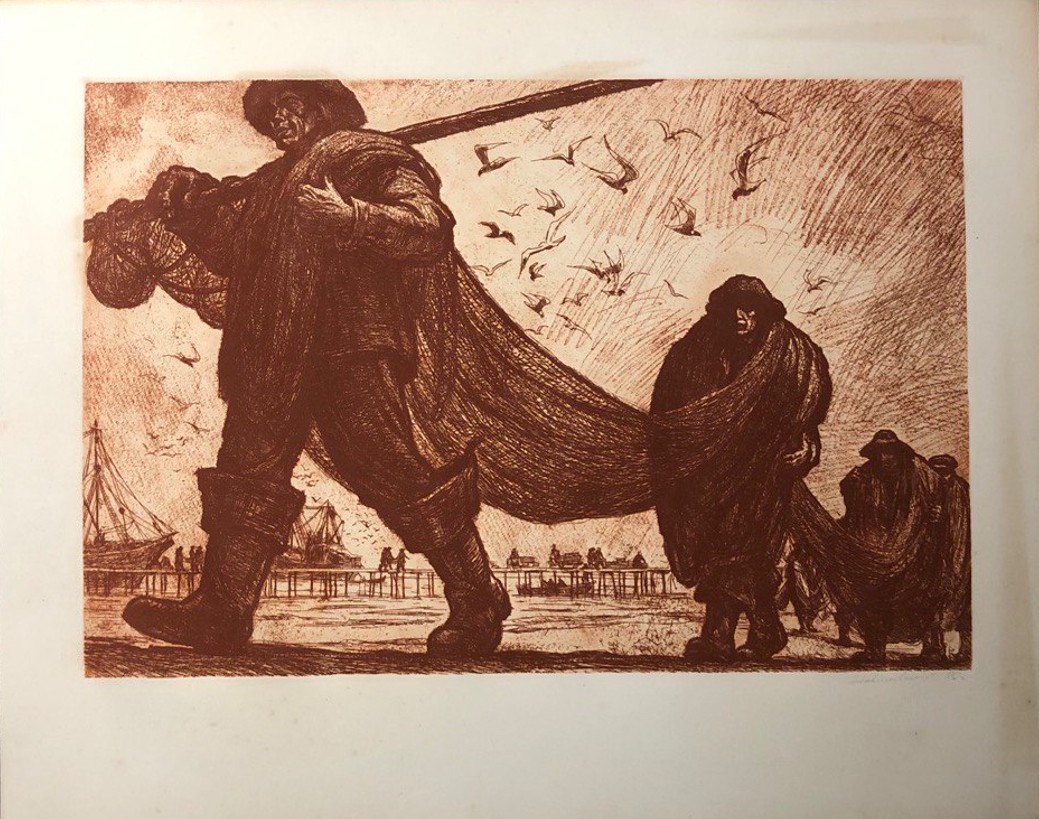 Володимир Новиковський, Трудівники Чорномор'я. 1965, Офорт. Розмір аркуша: 75 х 60 см, розмір відбитка: 63 х 42.5 см.
